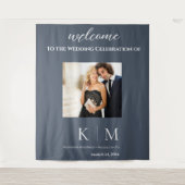 Blauw en Wit-Foto-Bruiloft- Wandkleed (Voorkant)