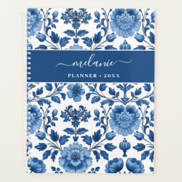 Blauw en wit Frans Cottage Damask Floral Planner