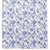 Blauw en wit Frans landelijk Douchegordijn (Voorkant)