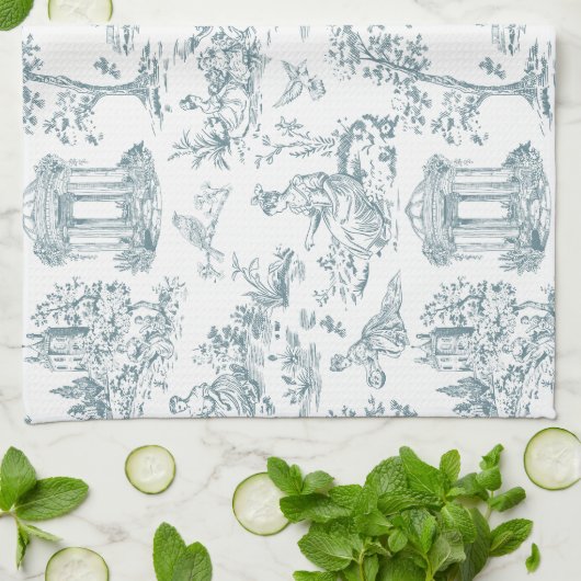 Blauw en wit Frans toilet Theedoek (Gevouwen)