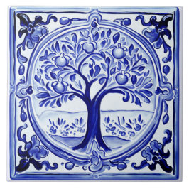Blauw en wit Fruit Tree Mediterraans Folk Art Tegeltje