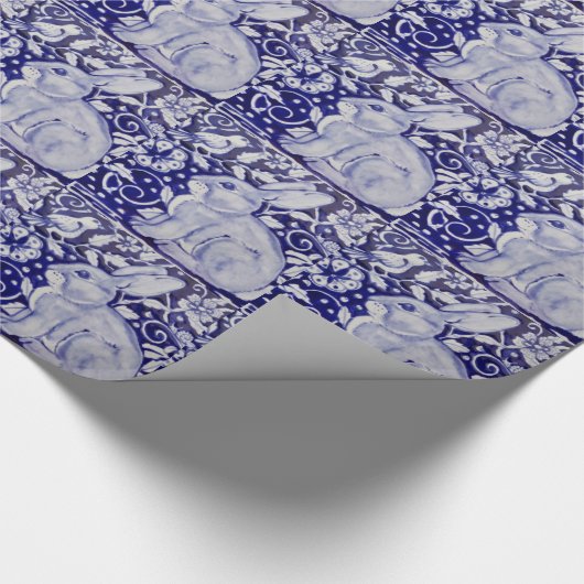 Blauw en wit galvormig tapijpapier voor konijnen cadeaupapier (Hoek)
