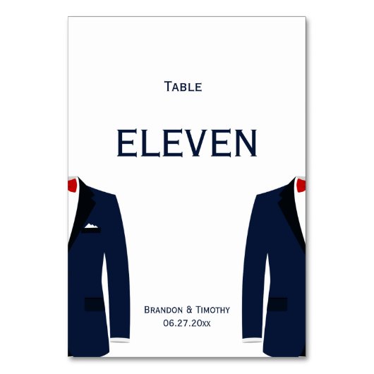 Blauw en wit Gay Tafel Nummers Kaart (Voorkant)