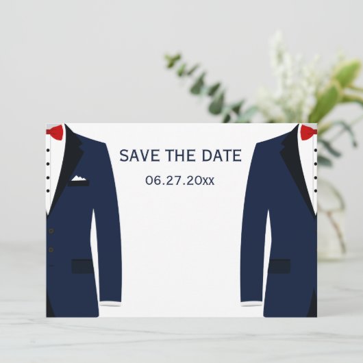 Blauw en wit gay trouwdag Save The Dates Save The Date (Staand voorkant)