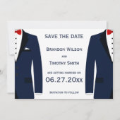 Blauw en wit gay trouwkaart Save The Date (Achterkant)