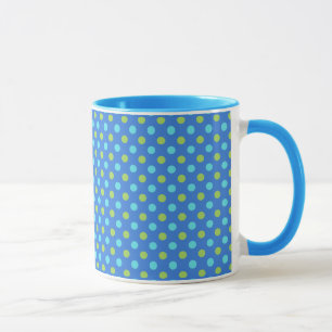 Blauw en wit gebloemde mok, blauwe manen polka sti mok