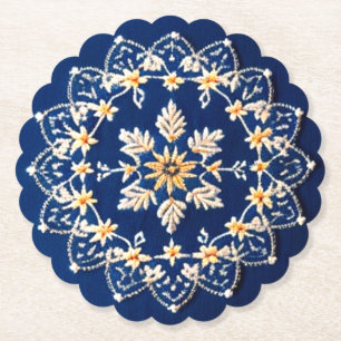 Blauw en Wit Geborduurde Look Paper Onderzetter