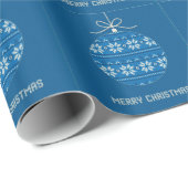 Blauw en wit gebreid Merry Christmas Ornament Cadeaupapier (Rol Hoek)