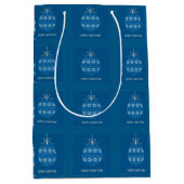 Blauw en wit gebreid Merry Christmas Ornament Medium Cadeauzakje (Voorkant)