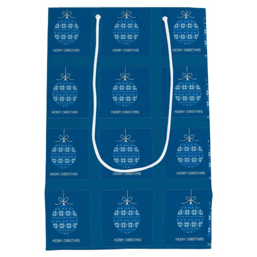Blauw en wit gebreid Merry Christmas Ornament Medium Cadeauzakje (Achterkant)