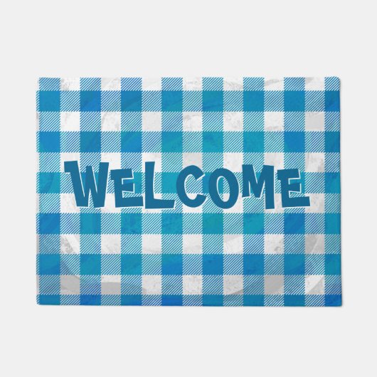 Blauw en wit Gecontroleerd Buffalo-spel Deurmat (Voorkant)