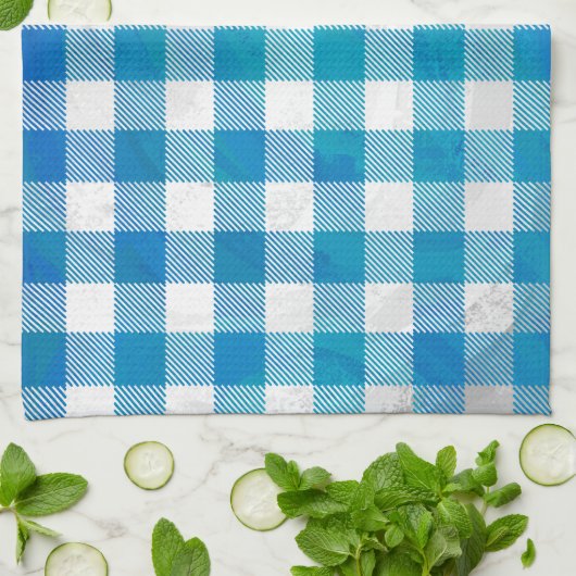 Blauw en wit Gecontroleerd Buffalo-spel Theedoek (Gevouwen)