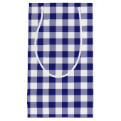 Blauw en wit gecontroleerd gingham-spelpatroon klein cadeauzakje (Voorkant)
