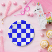 Blauw en wit gecontroleerd papieren bordje (Feest)