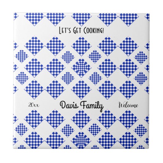 Blauw en wit gecontroleerd tegeltje (Voorkant)