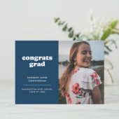 Blauw en Wit Gefeliciteerd Afstudeerder Twee Foto Aankondiging (Staand voorkant)