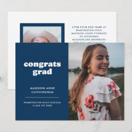 Blauw en Wit Gefeliciteerd Afstudeerder Twee Foto  Aankondiging