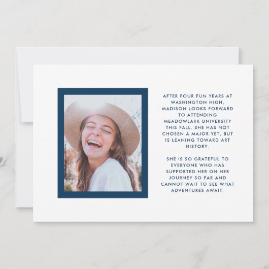 Blauw en Wit Gefeliciteerd Afstudeerder Twee Foto  Aankondiging (Achterkant)