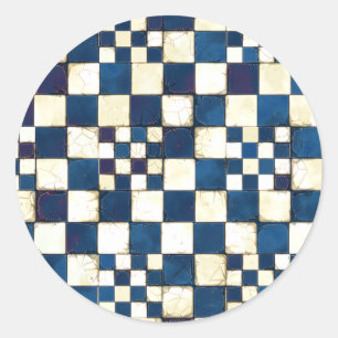 Blauw en wit gekraakte de Achtergrond van de Textu Ronde Sticker