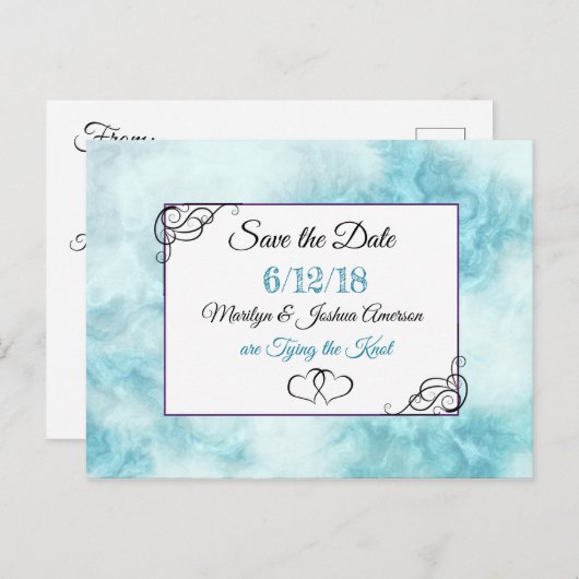 Blauw en Wit Gemarmerd sparen het Briefkaart van d (Voorkant / Achterkant)