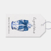 Blauw en wit gemberpot met blauwe strik cadeaulabel (Voorkant (Horizontaal))