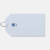 Blauw en wit gemberpot met blauwe strik cadeaulabel (Achterkant Horizontaal)