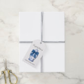 Blauw en wit gemberpot met blauwe strik cadeaulabel (Met Touw)