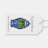 Blauw en wit gemberpot met groene strik cadeaulabel (Voorkant (Horizontaal))