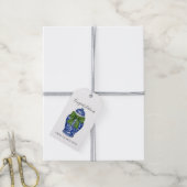 Blauw en wit gemberpot met groene strik cadeaulabel (Met Touw)