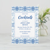 Blauw en wit geometrisch bloemmotief chinoiserie kaart (Staand voorkant)