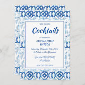 Blauw en wit geometrisch bloemmotief chinoiserie kaart (Voorkant / Achterkant)