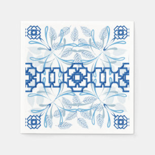 Blauw en wit geometrisch bloemmotief in Chinese st Servet