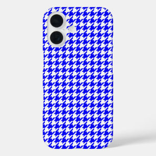 Blauw en Wit geometrisch Houndstooth patroon iPhone 16 Hoesje