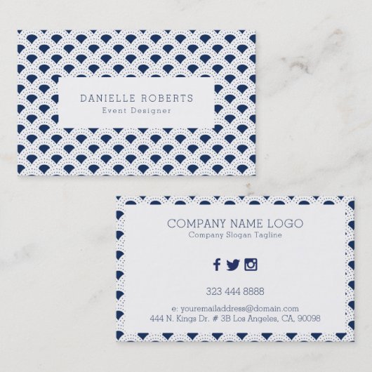 Blauw en wit geometrisch Japans patroon Visitekaartje (Voorkant / Achterkant)