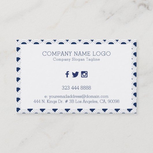 Blauw en wit geometrisch Japans patroon Visitekaartje (Achterkant)