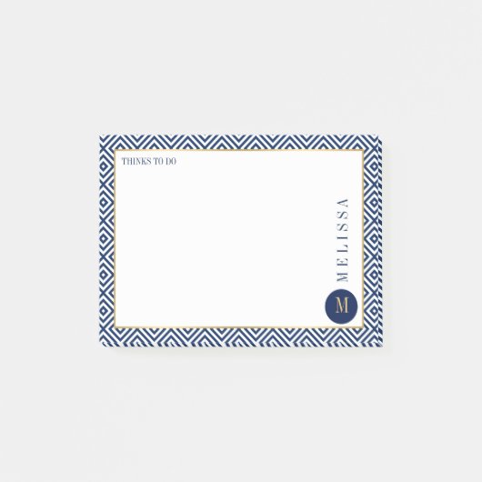 Blauw en wit geometrisch modern patroon post-it® notes (Voorkant)