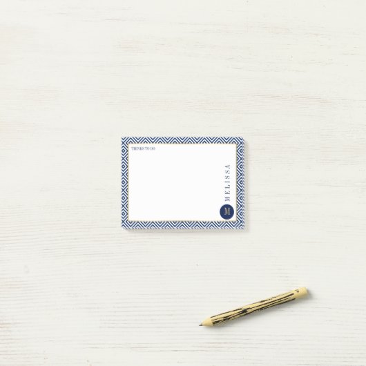 Blauw en wit geometrisch modern patroon post-it® notes (Op bureau)