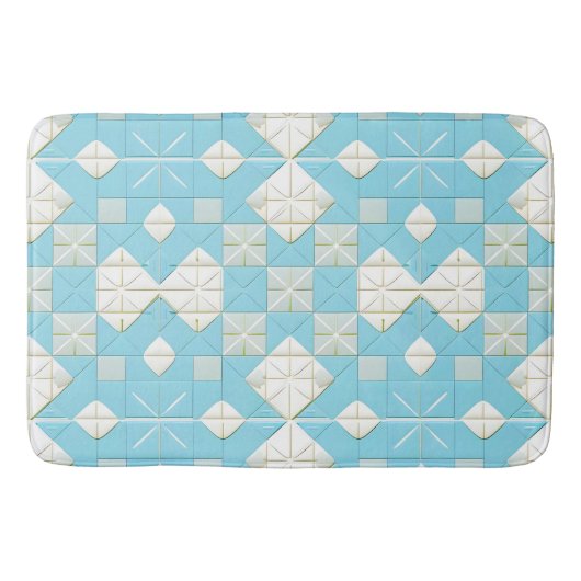 Blauw en wit geometrisch patroon badmat (Voorkant)