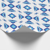 Blauw en wit geometrisch patroon cadeaupapier (Hoek)