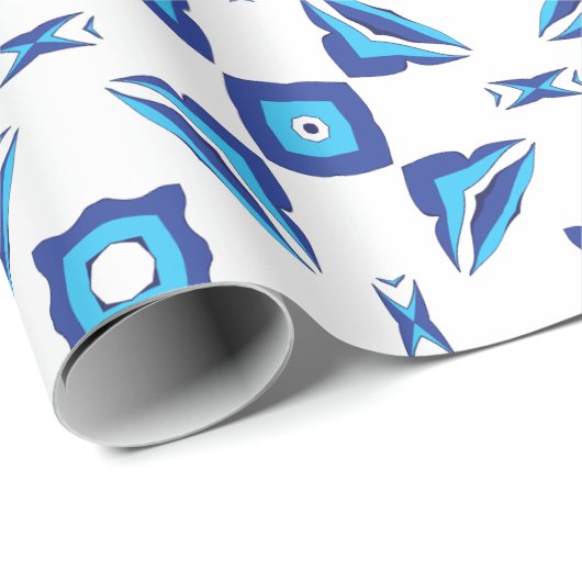 Blauw en wit geometrisch patroon cadeaupapier (Rol Hoek)