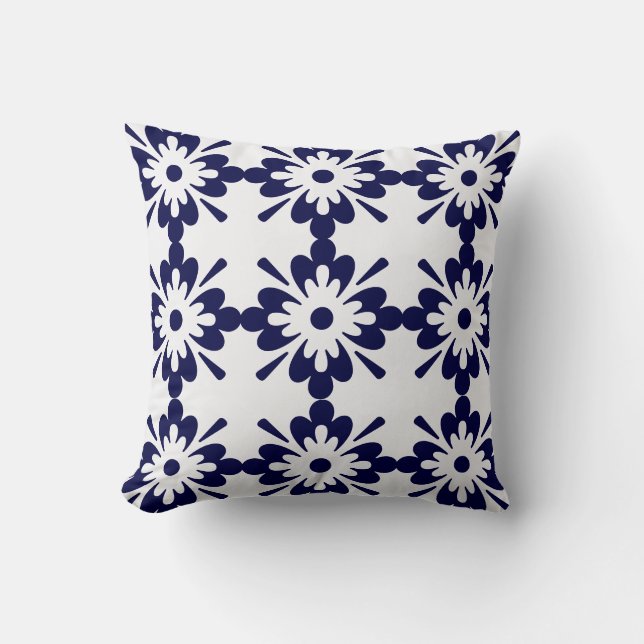 Blauw en wit | Geometrisch patroon | Hampton Style Kussen (Voorkant)