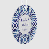  blauw en wit geometrisch patroon ornament (voorkant)