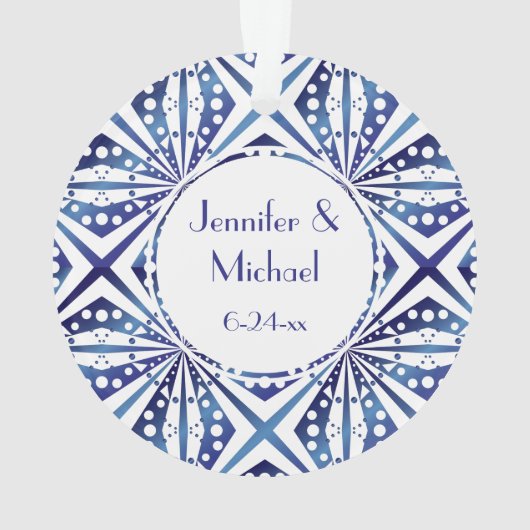  blauw en wit geometrisch patroon ornament (achterkant)