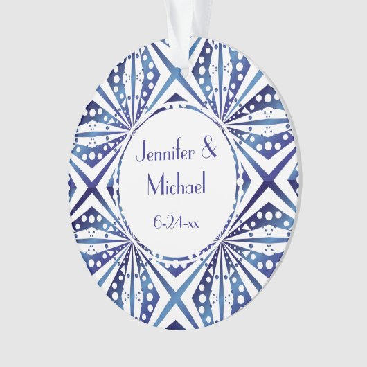  blauw en wit geometrisch patroon ornament (voorkant)