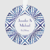  blauw en wit geometrisch patroon ornament (voorkant)