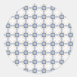 Blauw en wit geometrisch patroon  ronde sticker