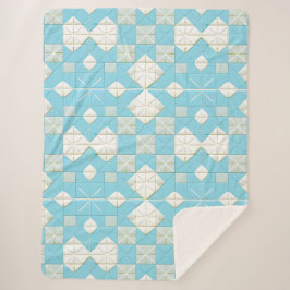 Blauw en wit geometrisch patroon sherpa deken
