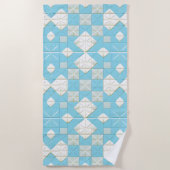 Blauw en wit geometrisch patroon strandlaken (Voorkant)