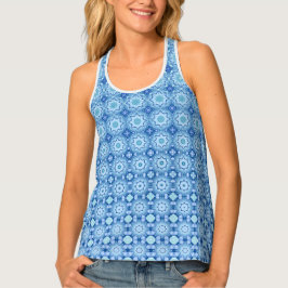 Blauw en wit geometrisch patroon tanktop