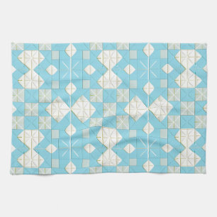 Blauw en wit geometrisch patroon theedoek